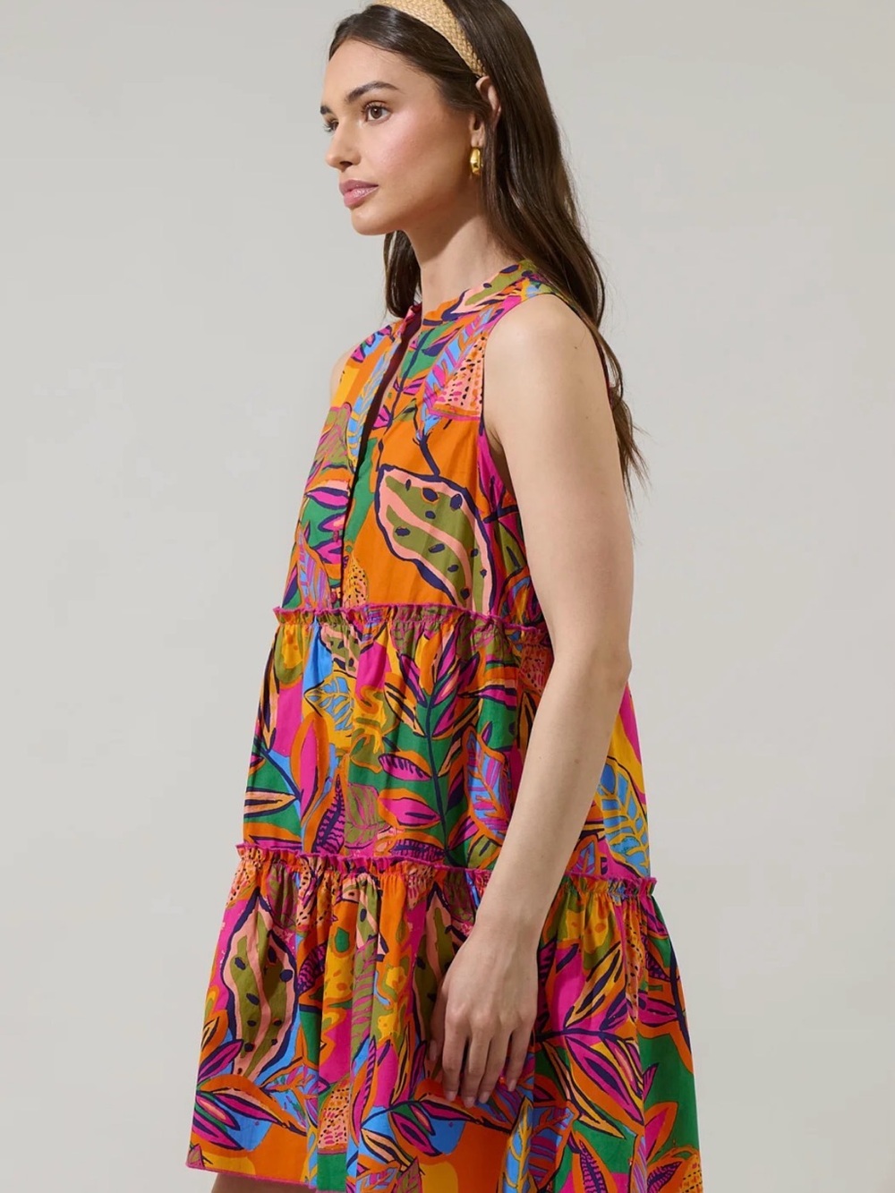 Milana Floral Adrina Shift Tiered Mini Dress - Size Small